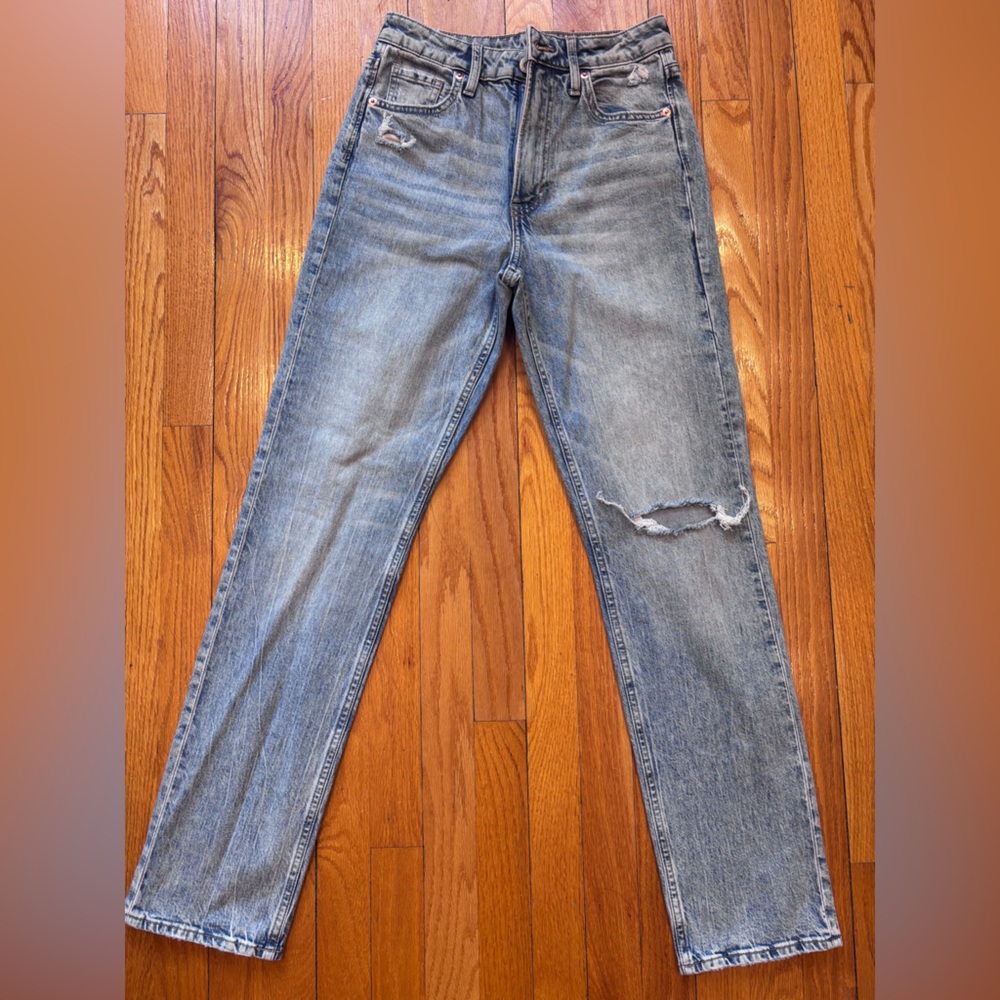 H&M Light Blue Distressed Straight Leg Jeans